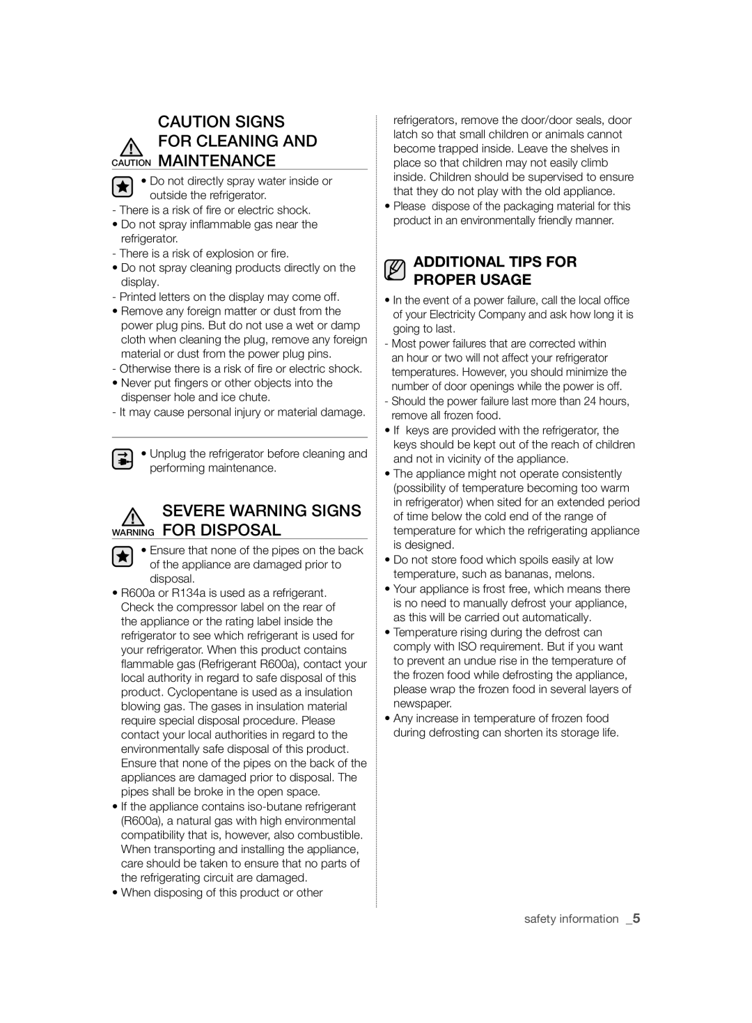 Samsung RSH7ZNRS1/XEG, RSH7ZNRS1/EUR Severe Warning Signs Warning for Disposal, When disposing of this product or other 