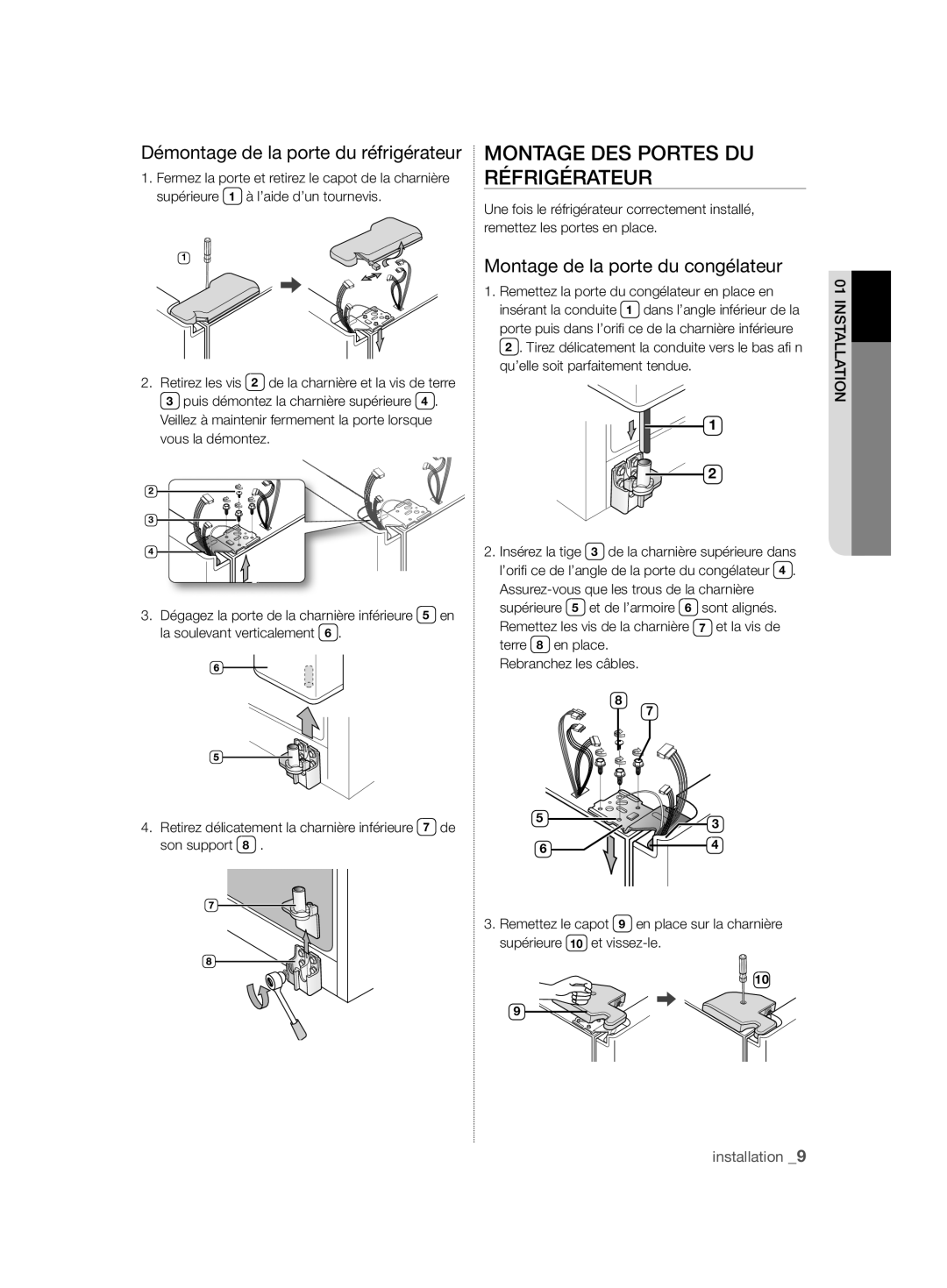 Samsung RSH7ZNRS1/XEG manual Montage DES Portes DU, Réfrigérateur, Démontage de la porte du réfrigérateur, Son support 