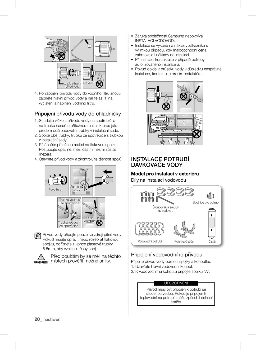 Samsung RSH7PNPN1/XEO, RSH7ZNRS1/XEO, RSH7UNBP1/XEO manual Instalace Potrubí Dávkovače Vody, Připojení vodovodního přívodu 