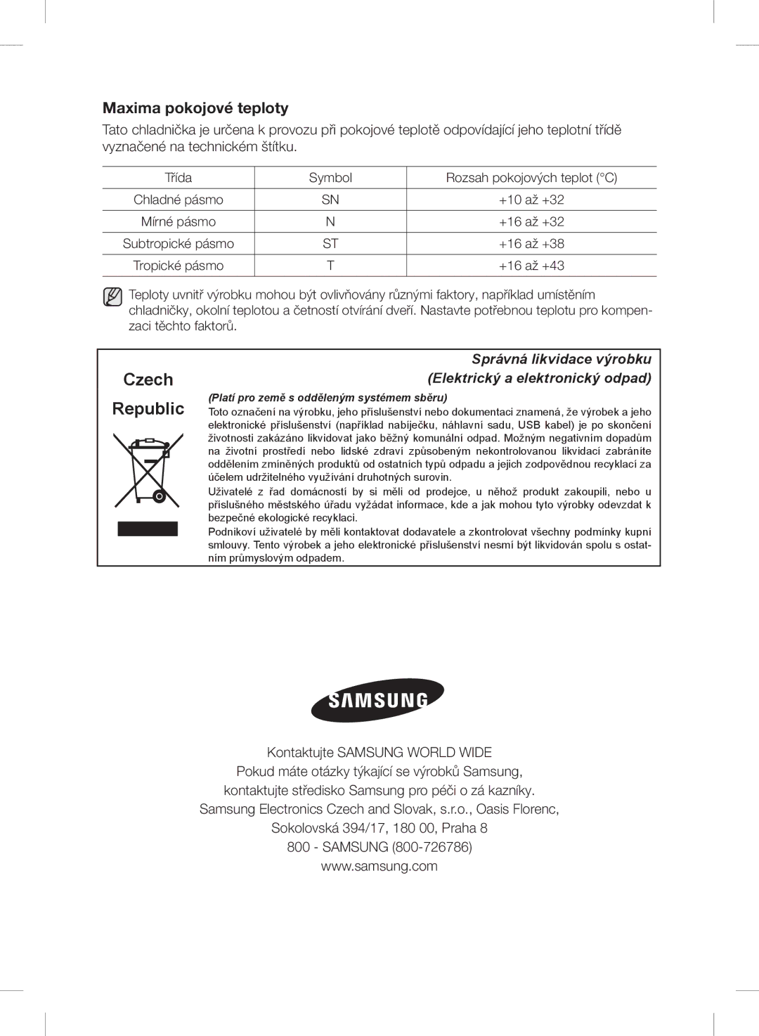 Samsung RSH7PNPN1/XEO, RSH7ZNRS1/XEO, RSH7UNBP1/XEO manual Czech Republic 