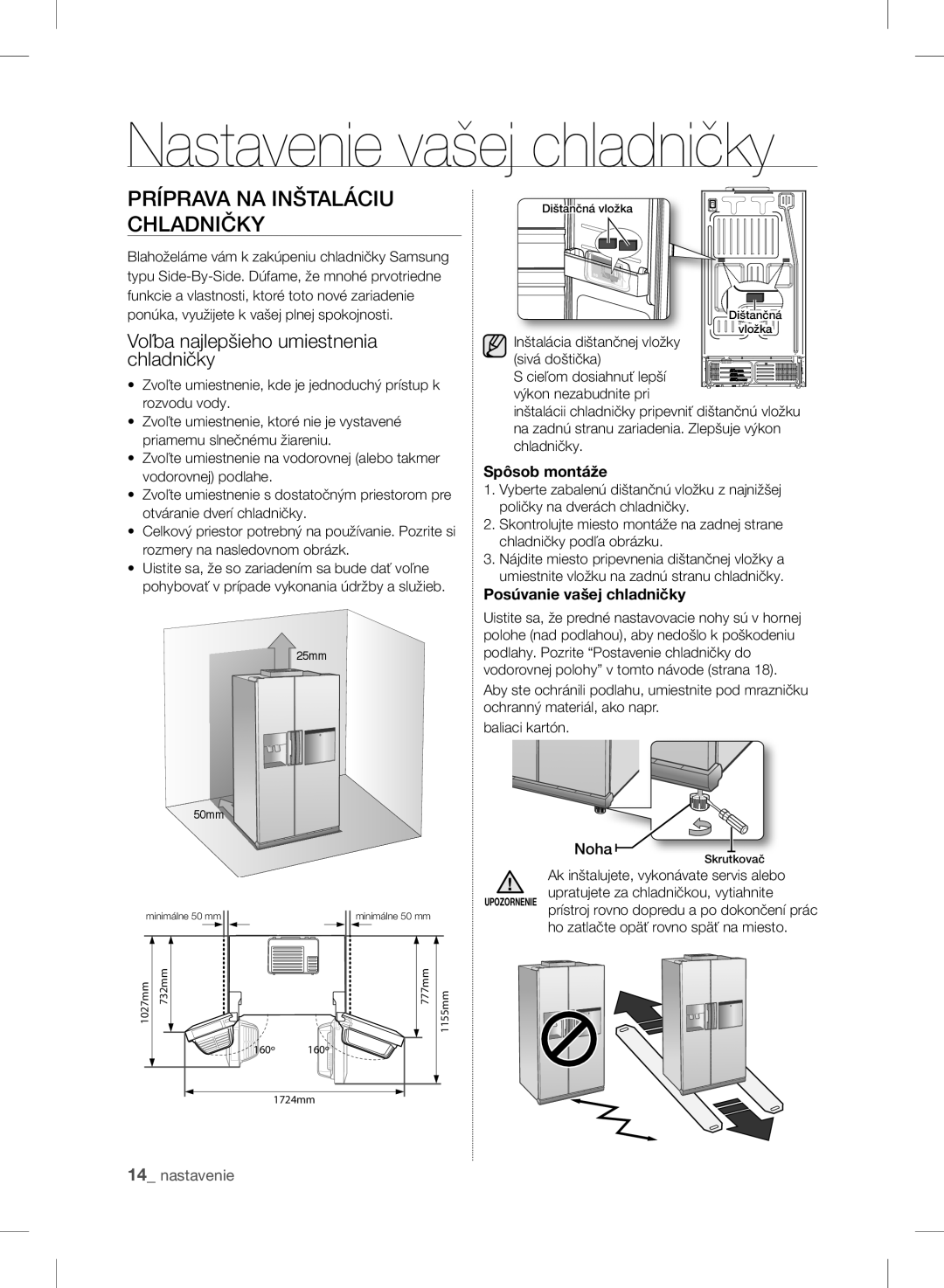 Samsung RSH7UNBP1/XEO, RSH7ZNRS1/XEO manual Príprava NA Inštaláciu Chladničky, Voľba najlepšieho umiestnenia chladničky 