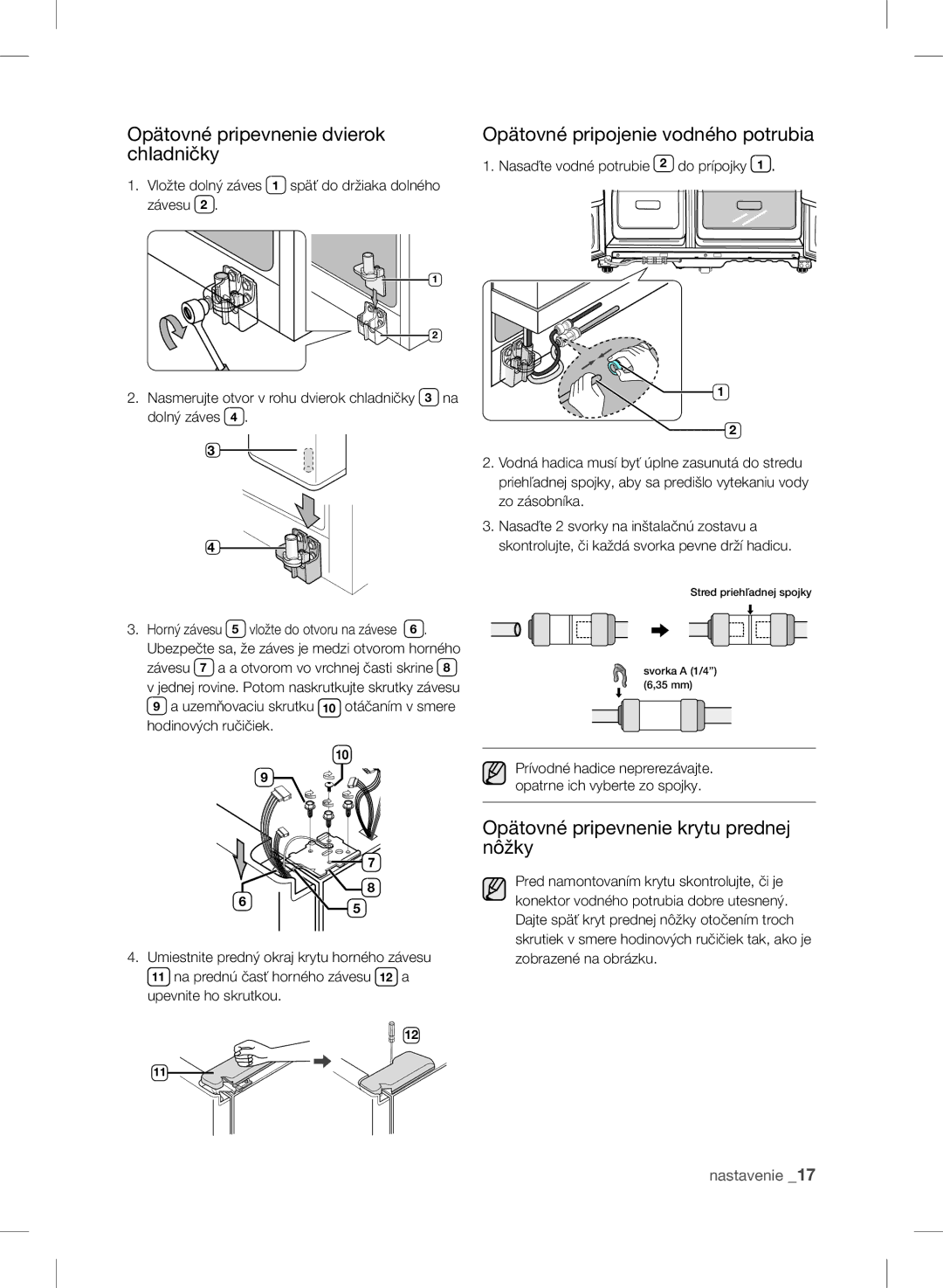 Samsung RSH7UNBP1/XEO, RSH7ZNRS1/XEO, RSH7PNPN1/XEO manual Opätovné pripevnenie krytu prednej nôžky 