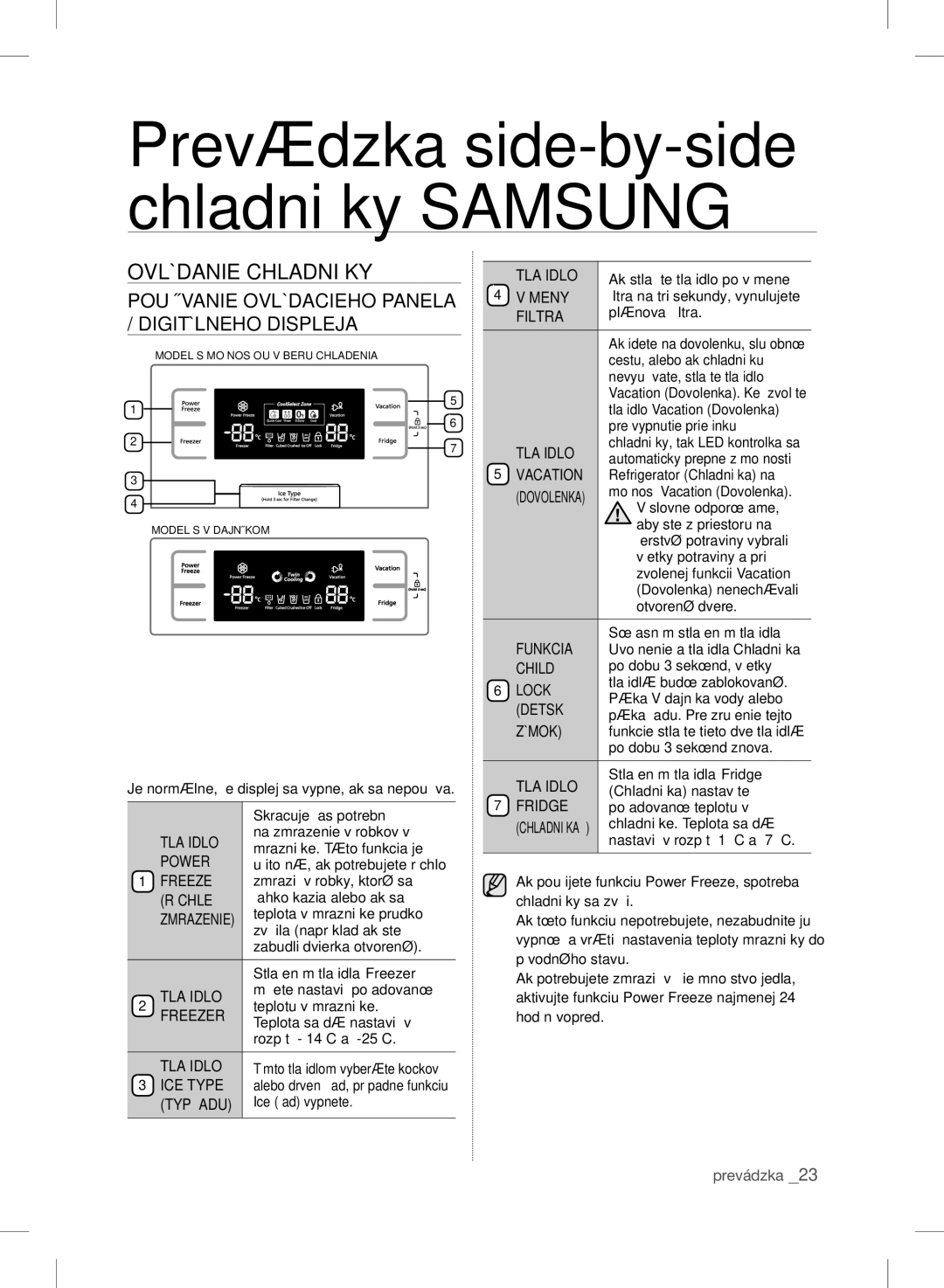 Samsung RSH7UNBP1/XEO, RSH7ZNRS1/XEO, RSH7PNPN1/XEO manual Ovládanie Chladničky 