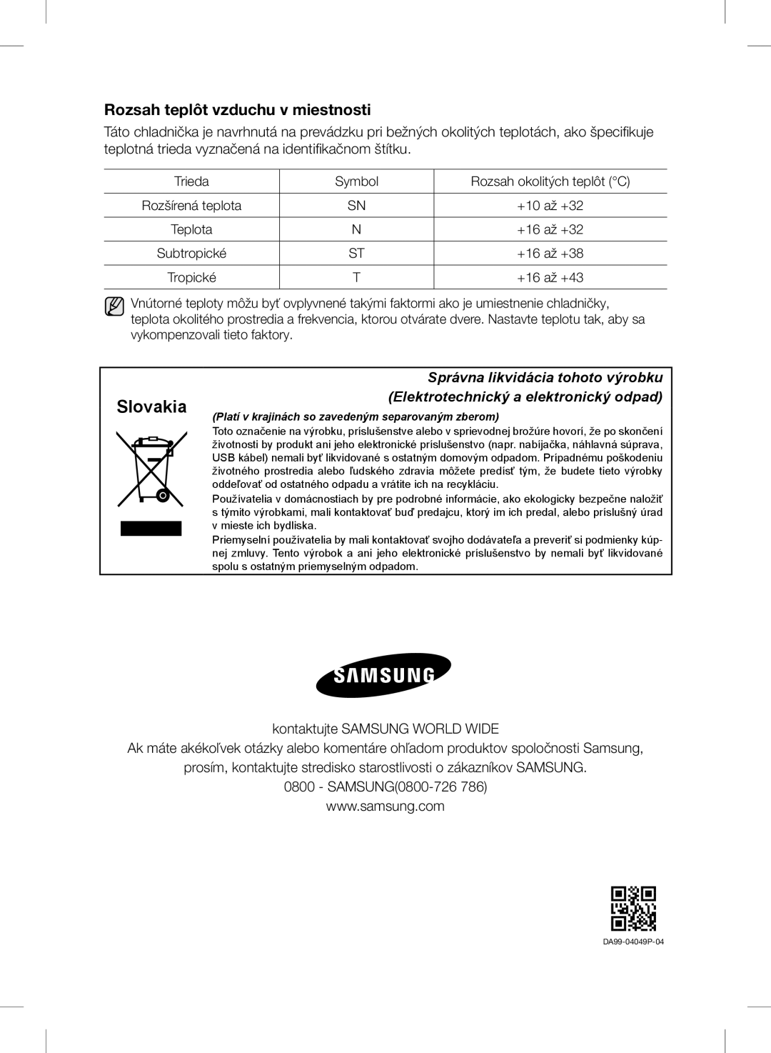 Samsung RSH7UNBP1/XEO, RSH7ZNRS1/XEO, RSH7PNPN1/XEO manual Slovakia 