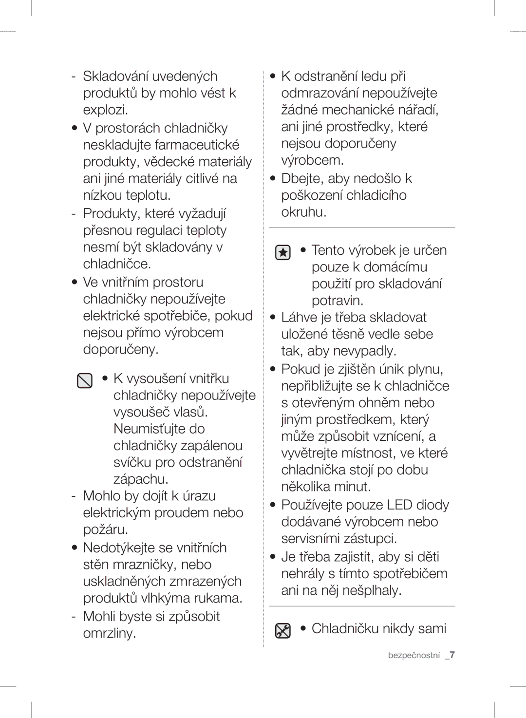 Samsung RSH7UNBP1/XEO, RSH7ZNRS1/XEO, RSH7PNPN1/XEO manual Bezpečnostní 