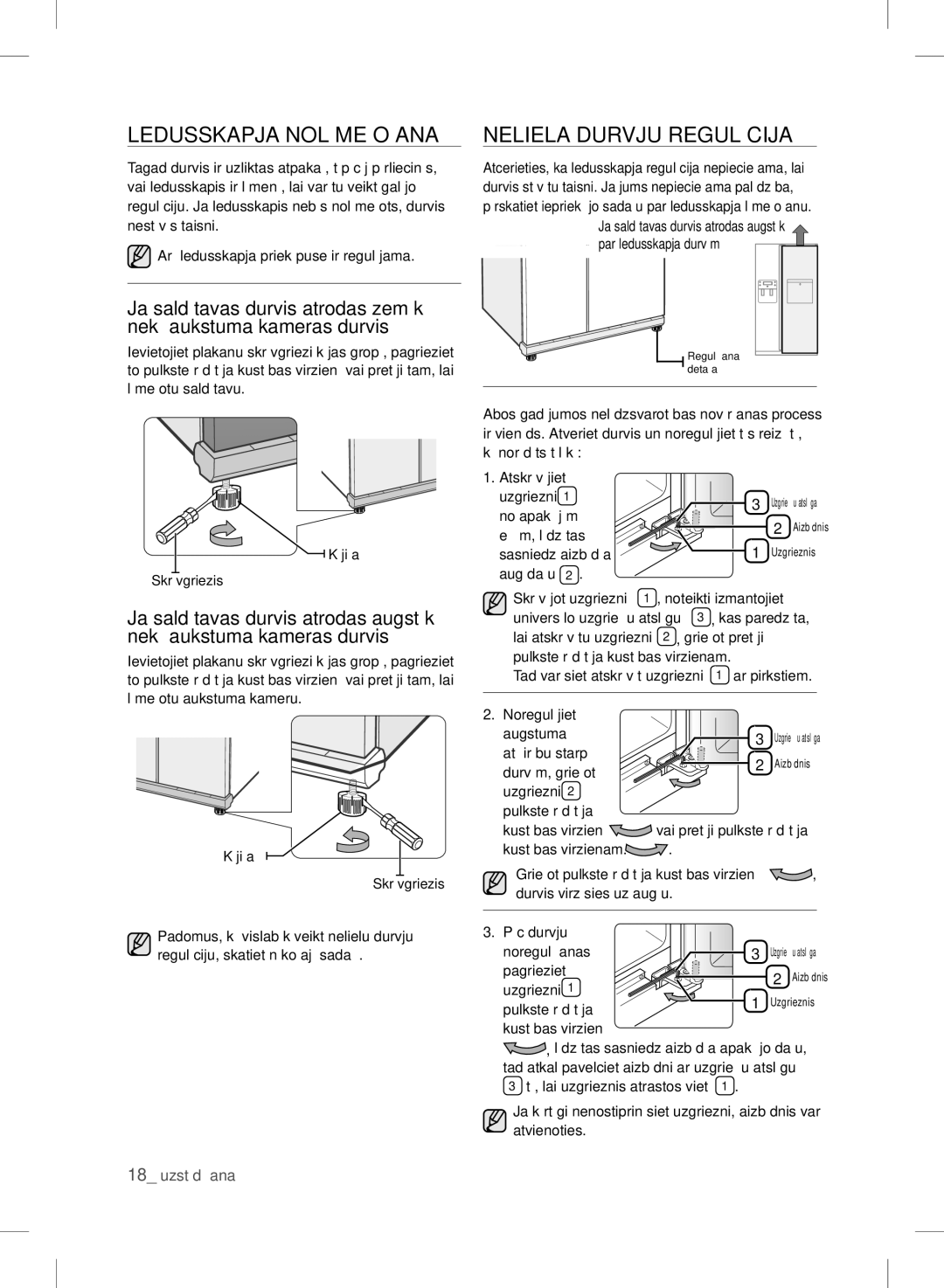 Samsung RSH7ZNRS1/XEO, RSH7UNBP1/XEO, RSH7PNSW1/XEO manual Ledusskapja Nolīmeņošana Neliela Durvju Regulācija 