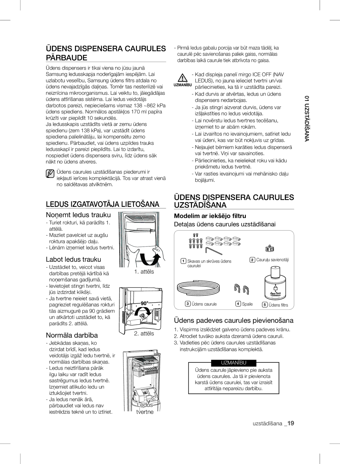 Samsung RSH7UNBP1/XEO, RSH7ZNRS1/XEO, RSH7PNSW1/XEO manual Ūdens Dispensera Caurules Pārbaude, Ledus Izgatavotāja Lietošana 