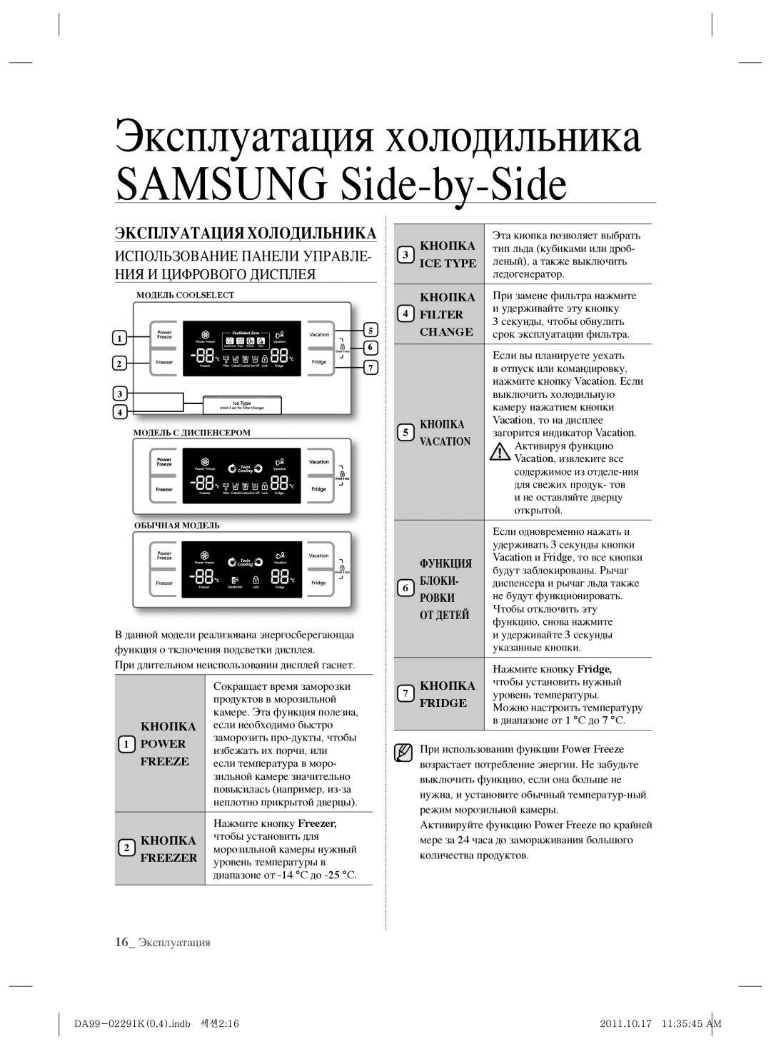 Samsung RSH7ZNSL1/BWT manual Эксплуатация Холодильника 