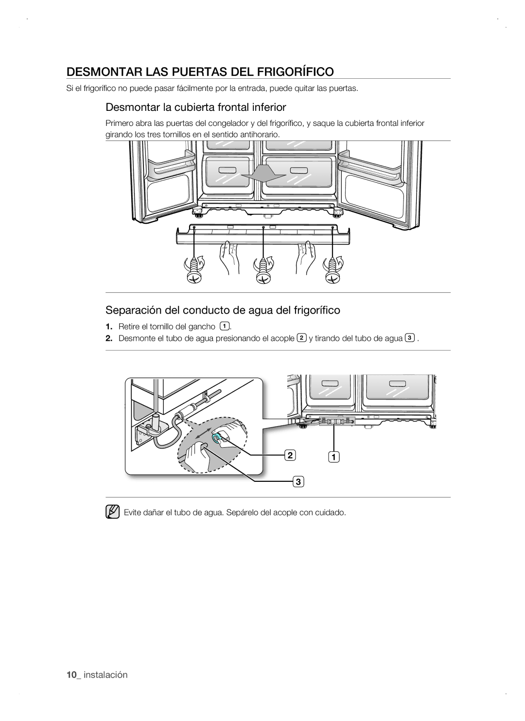 Samsung RSJ1JURS1/XES, RSJ1KURS1/XES manual Desmontar LAS Puertas DEL Frigorífico, Desmontar la cubierta frontal inferior 