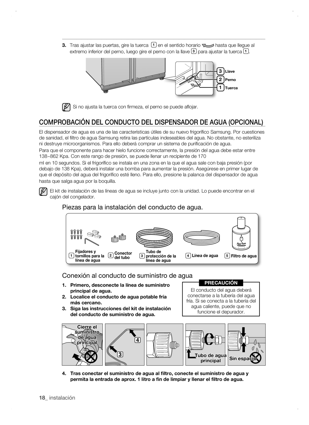 Samsung RSJ1KERS1/XEH, RSJ1JURS1/XES, RSJ1KURS1/XES manual Comprobación DEL Conducto DEL Dispensador DE Agua Opcional 