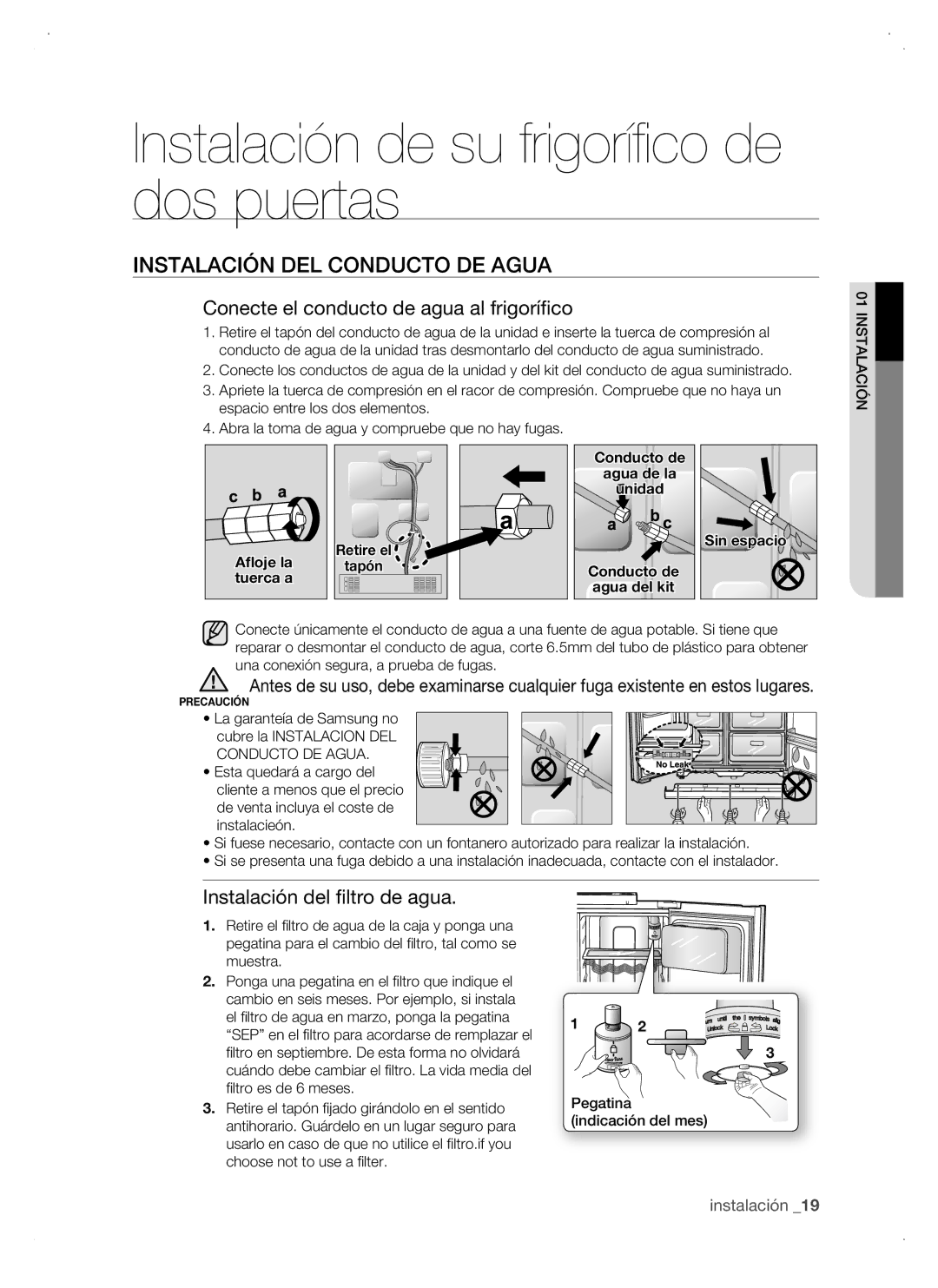 Samsung RSJ1KERS1/XES, RSJ1JURS1/XES manual Instalación DEL Conducto DE Agua, Conecte el conducto de agua al frigorífico 