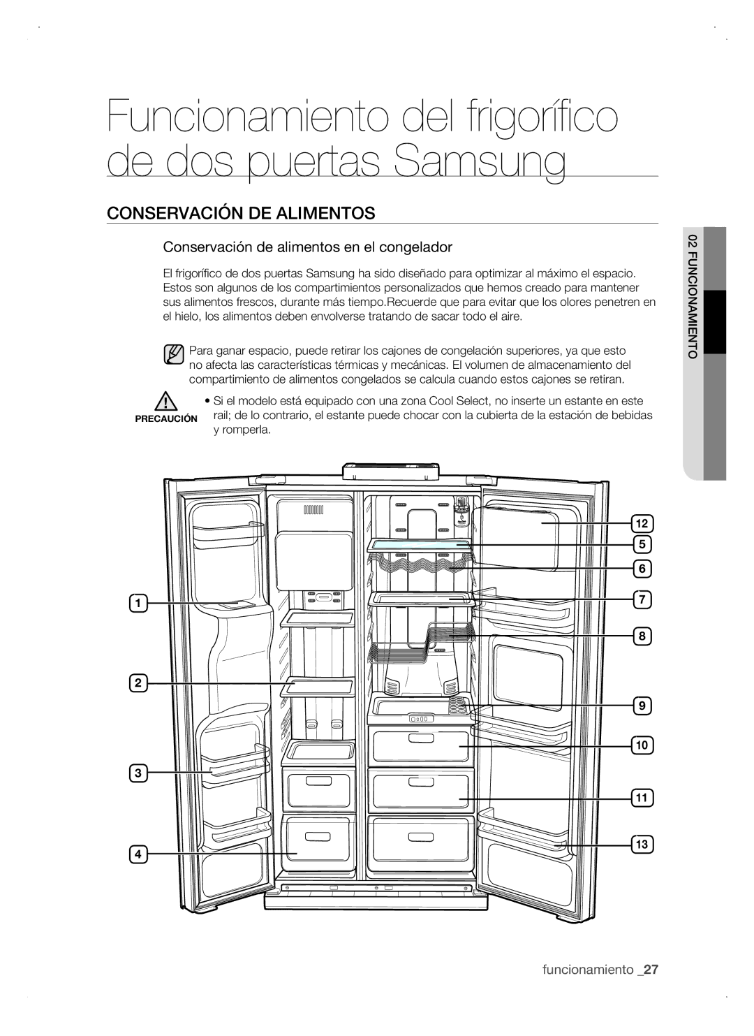 Samsung RSJ1KURS1/XEP, RSJ1JURS1/XES, RSJ1KURS1/XES Conservación DE Alimentos, Conservación de alimentos en el congelador 