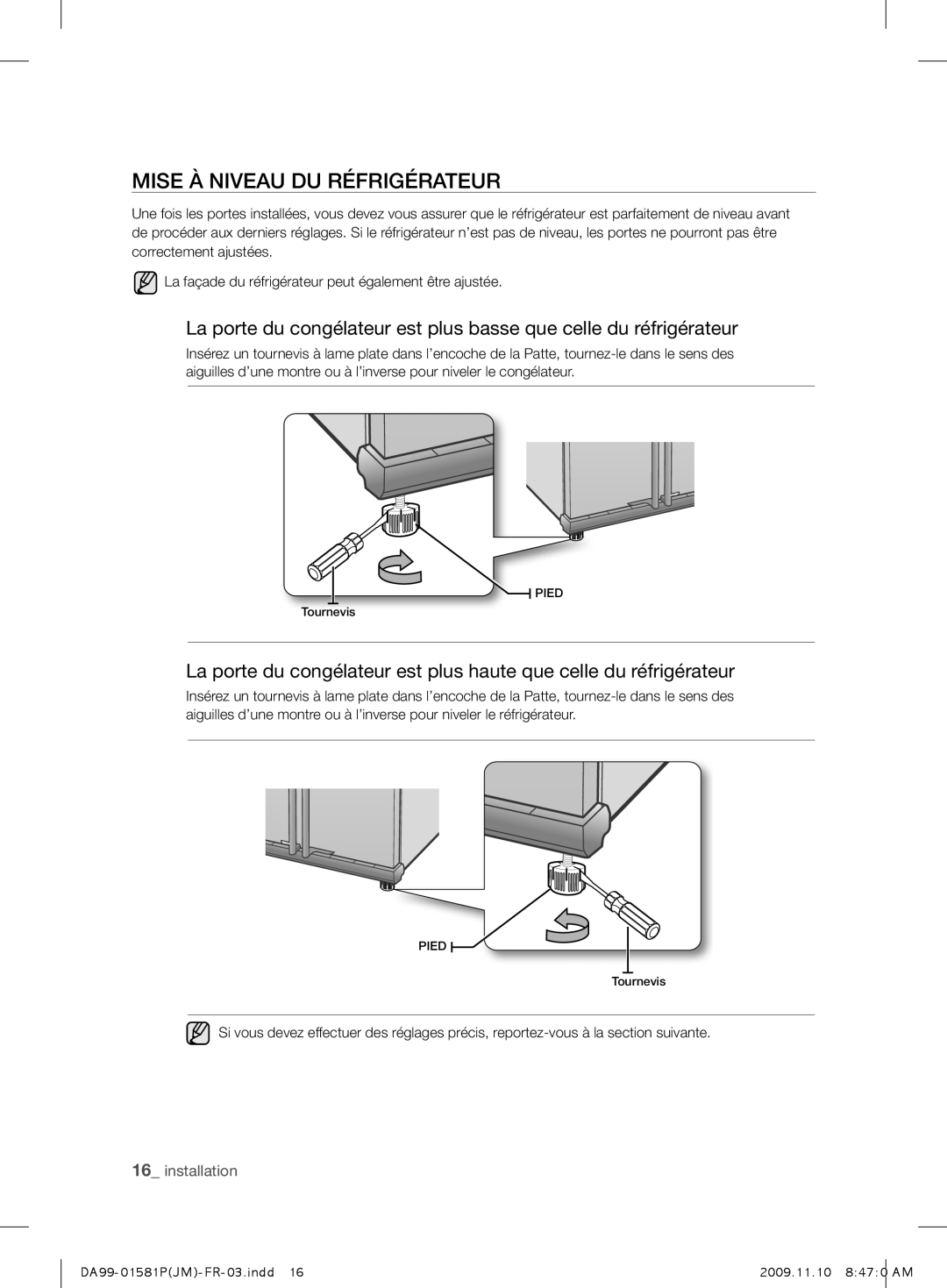 Samsung RSJ1KEMH1/XEF, RSJ1FESV1/XEF, RSJ1KUPS1/XEF, RSJ1FEBP1/XEF manual Mise À Niveau DU Réfrigérateur 