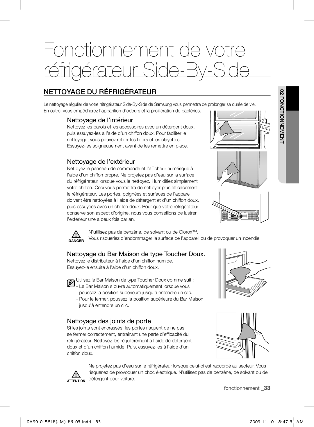 Samsung RSJ1FESV1/XEF, RSJ1KEMH1/XEF manual Nettoyage DU Réfrigérateur, Nettoyage de l’intérieur, Nettoyage de l’extérieur 