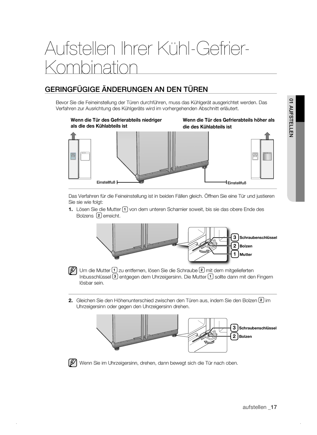 Samsung RSJ1KEPS1/XEG manual Geringfügige Änderungen an den Türen 