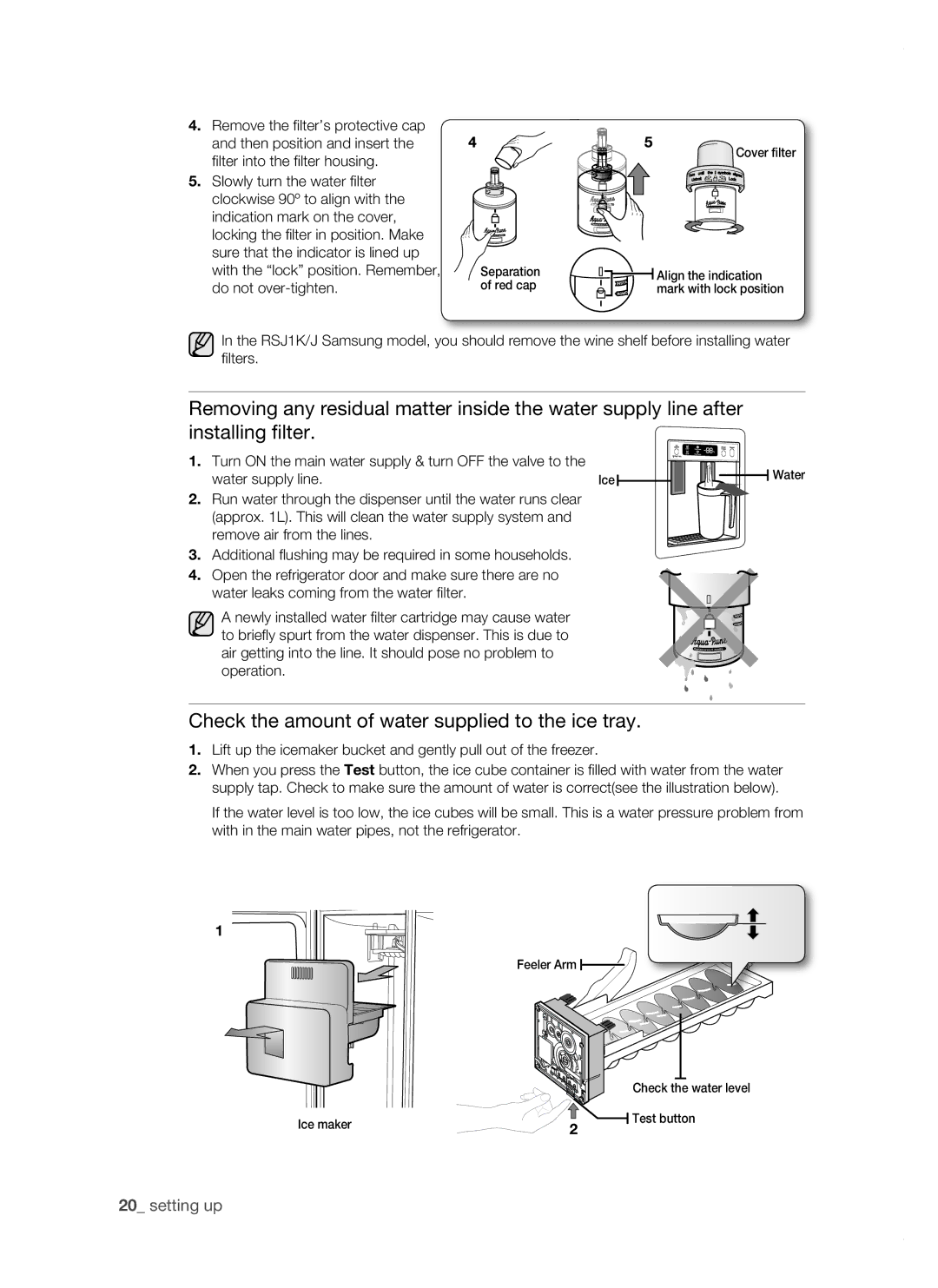 Samsung RSJ1KERS1/BWT, RSJ1FEBP1/BUL, RSJ1FUBP1/BUL, RSJ1KERS1/BUL manual Check the amount of water supplied to the ice tray 