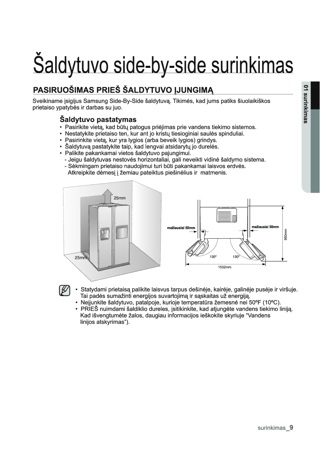 Samsung RSJ1FEPS1/BWT, RSJ1KERS1/BWT, RSJ1KEPS1/BWT, RSJ1FERS1/BWT manual 25mm 