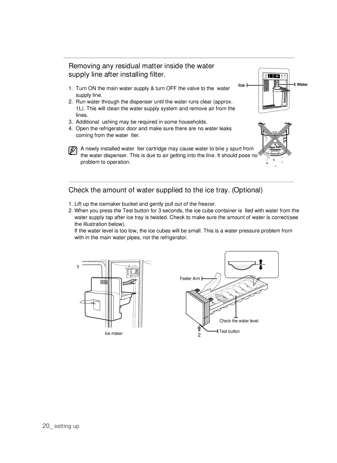 Samsung RSJ1KERS1/XEH, RSJ1KERS1/XAG, RSJ1ZERS1/XEH manual Check the amount of water supplied to the ice tray. Optional 