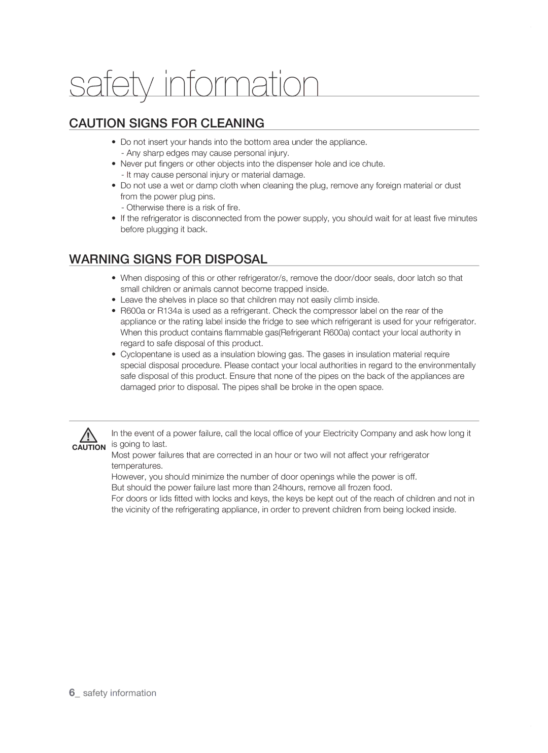 Samsung RSJ1KERS1/XAG, RSJ1KERS1/XEH, RSJ1ZERS1/XEH, RSJ1KERS1/XEO, RSJ1KERS1/SWS manual Safety information 