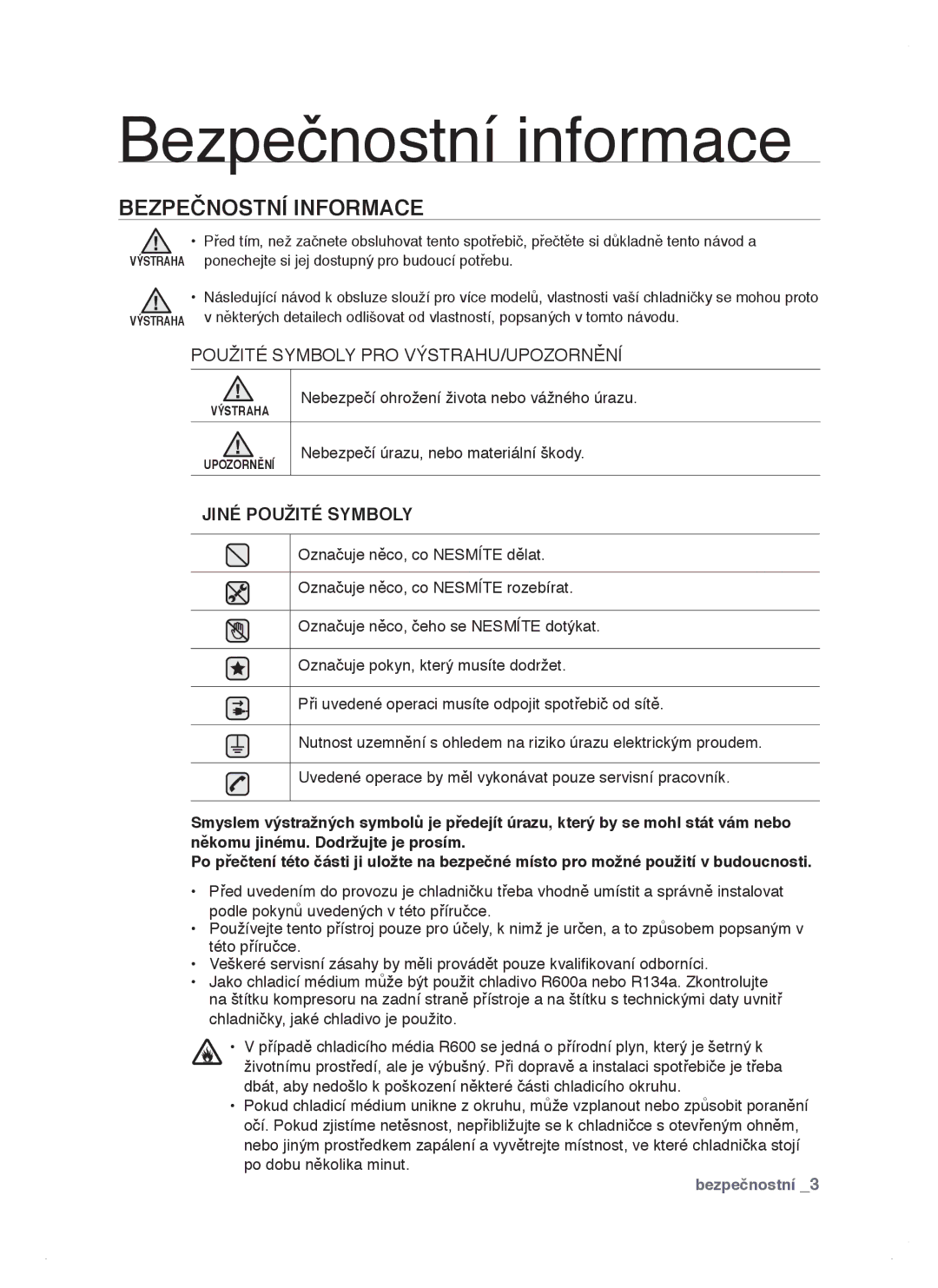 Samsung RSJ1KERS1/XEH, RSJ1KERS1/XAG, RSJ1ZERS1/XEH manual Bezpečnostní informace, Bezpečnostní Informace 