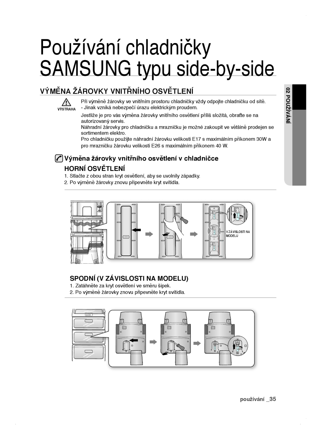 Samsung RSJ1ZERS1/XEH, RSJ1KERS1/XEH Výměna Žárovky Vnitřního Osvětlení, Výměna žárovky vnitřního osvětlení v chladničce 