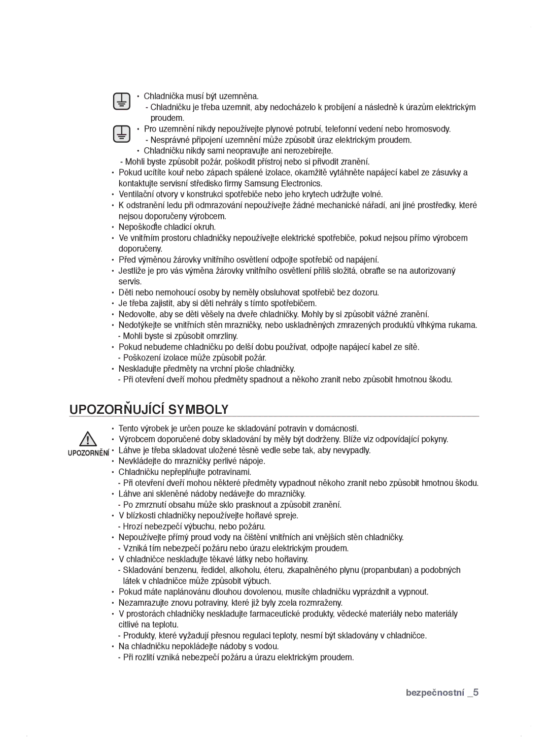 Samsung RSJ1ZERS1/XEH, RSJ1KERS1/XEH, RSJ1KERS1/XAG manual Upozorňující Symboly 