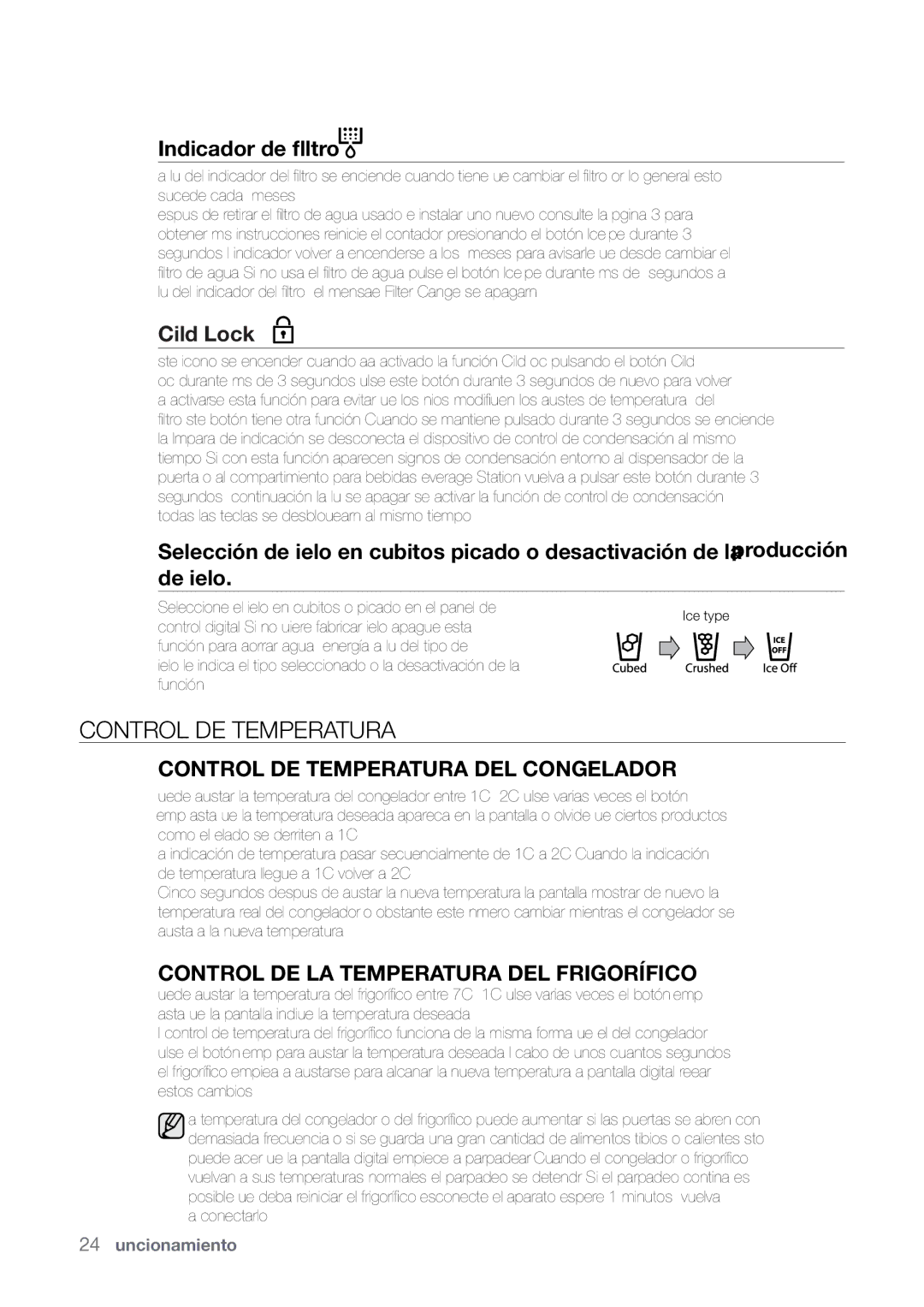 Samsung RSJ1KERS1/XES, RSJ1KURS1/XES Control DE Temperatura, Indicador de filtro, Control de temperatura del congelador 