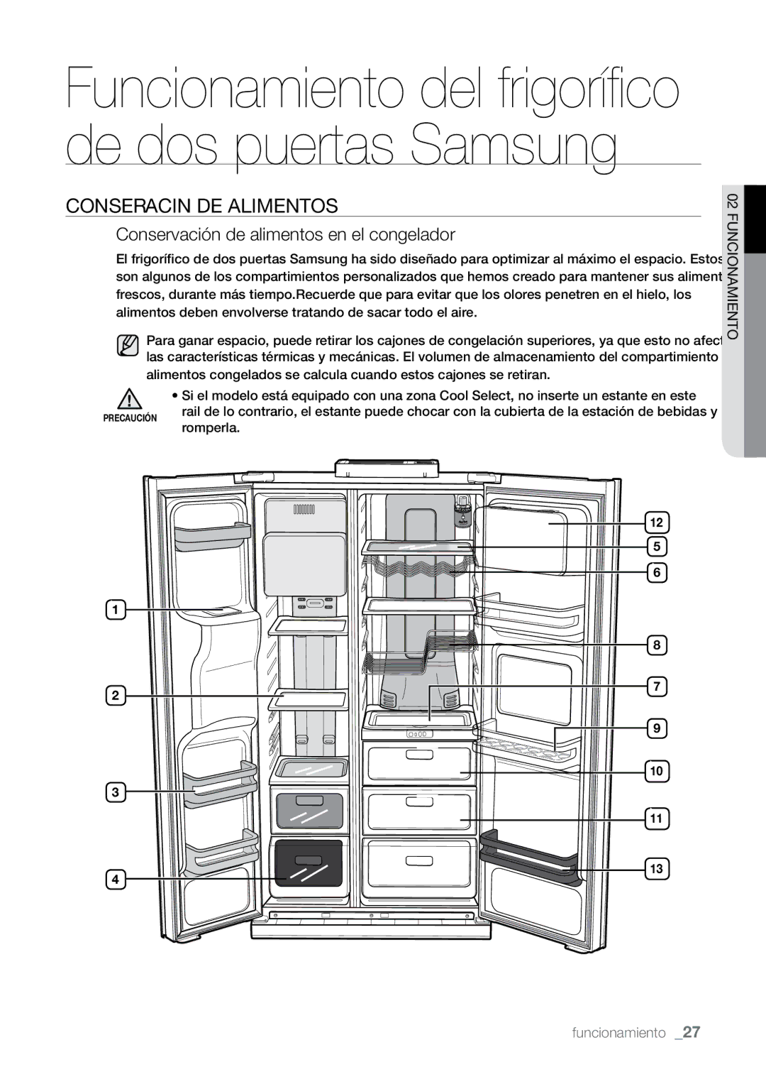 Samsung RSJ1KSSV1/XES, RSJ1KURS1/XES, RSJ1KURS1/XEP Conservación DE Alimentos, Conservación de alimentos en el congelador 