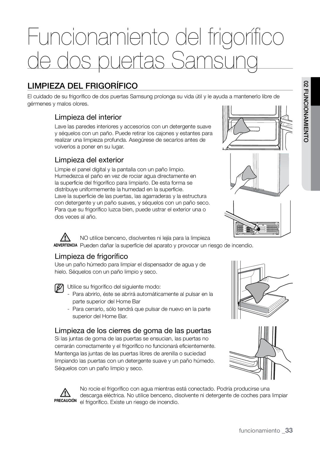 Samsung RSJ1KERS1/XEH Limpieza DEL Frigorífico, Limpieza del interior, Limpieza del exterior, Limpieza de frigorífico 