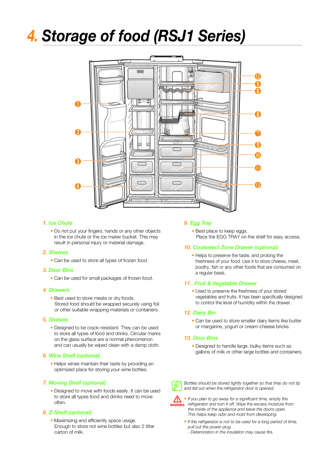 Samsung RSJ1ZERS1/XEH manual Storage of food RSJ1 Series, Can be used to store all types of frozen food 