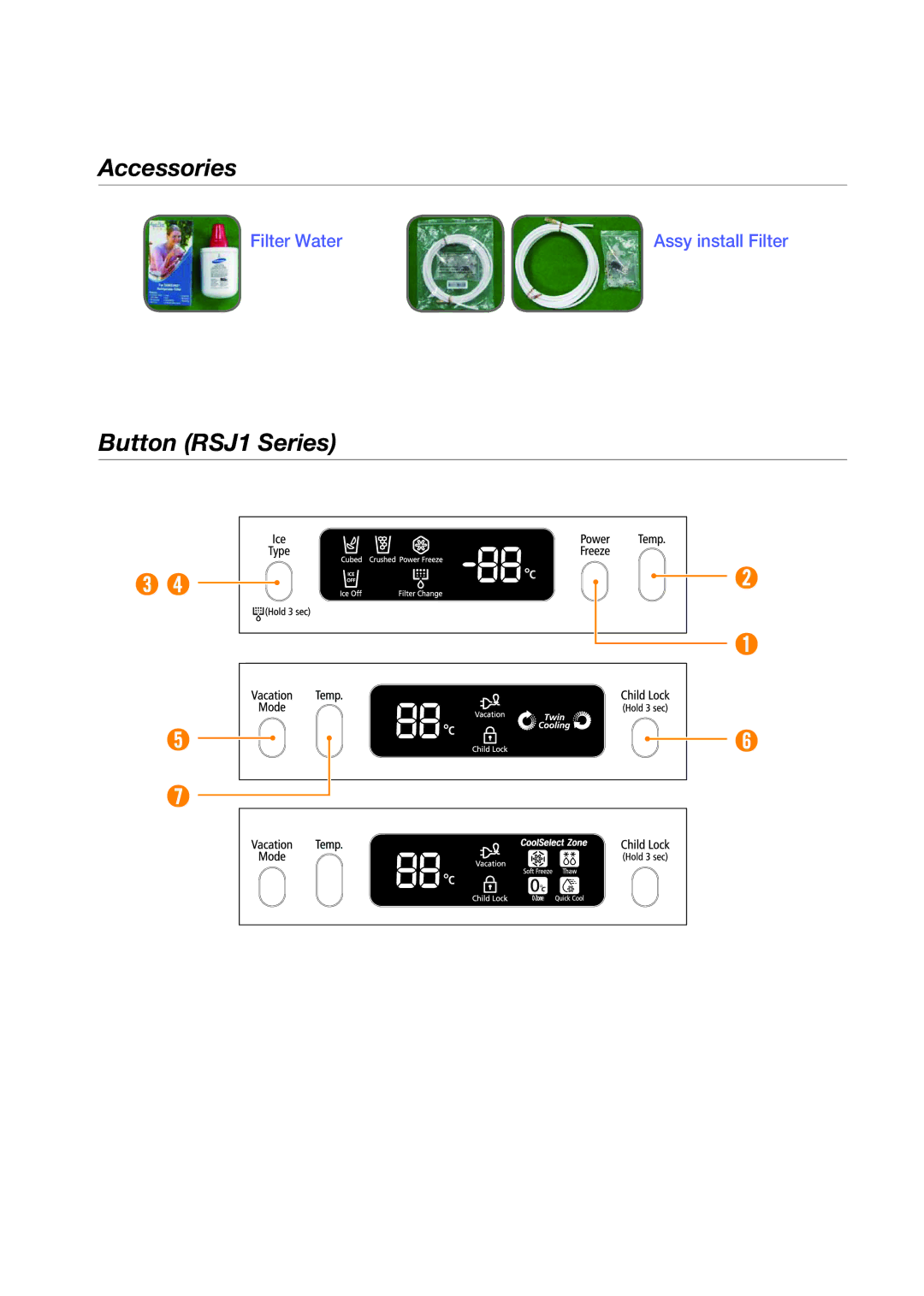 Samsung RSJ1ZERS1/XEH manual Accessories, Button RSJ1 Series 