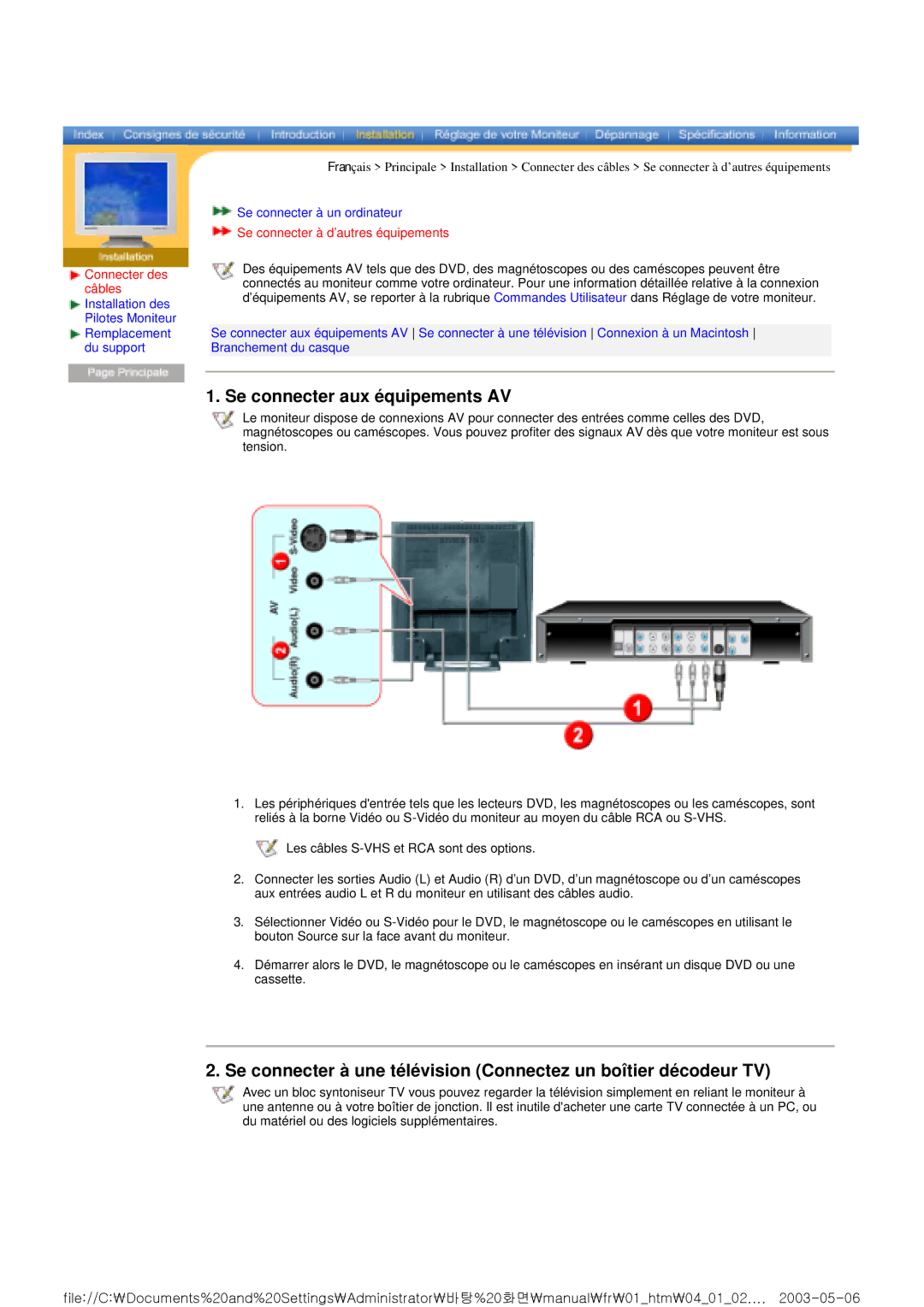 Samsung RT17ASSST/EDC, RT15ASSST/EDC, RT15ASSS/EDC Se connecter aux équipements AV, Se connecter à d’autres équipements 