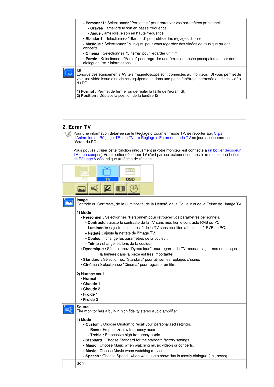 Samsung RT17ASSST/EDC, RT15ASSST/EDC, RT15ASSS/EDC manual Ecran TV 