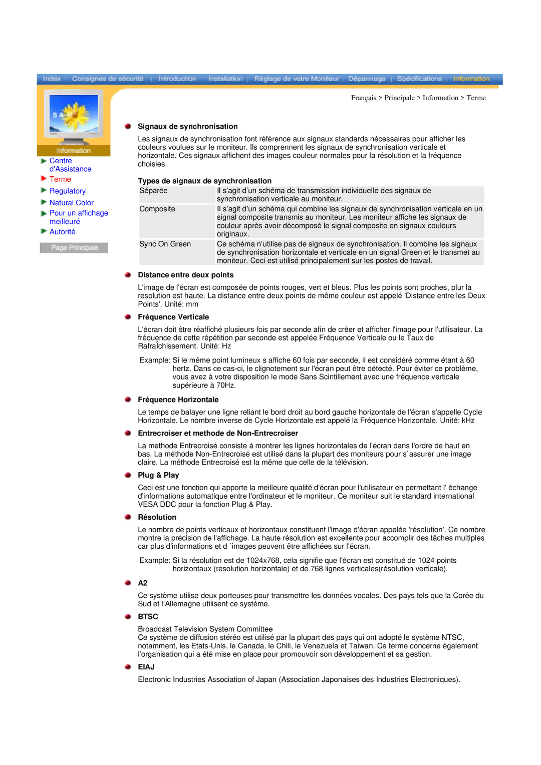 Samsung RT17ASSST/EDC manual Signaux de synchronisation, Types de signaux de synchronisation, Distance entre deux points 