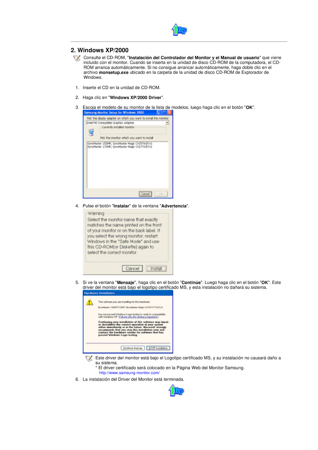 Samsung RT15ASSST/EDC, RT17ASSST/EDC manual Haga clic en Windows XP/2000 Driver 