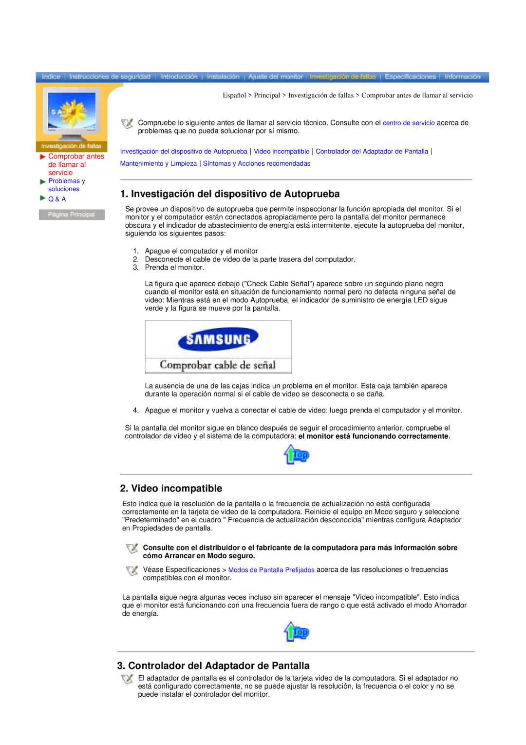 Samsung RT17ASSST/EDC, RT15ASSST/EDC manual Investigación del dispositivo de Autoprueba, Video incompatible 