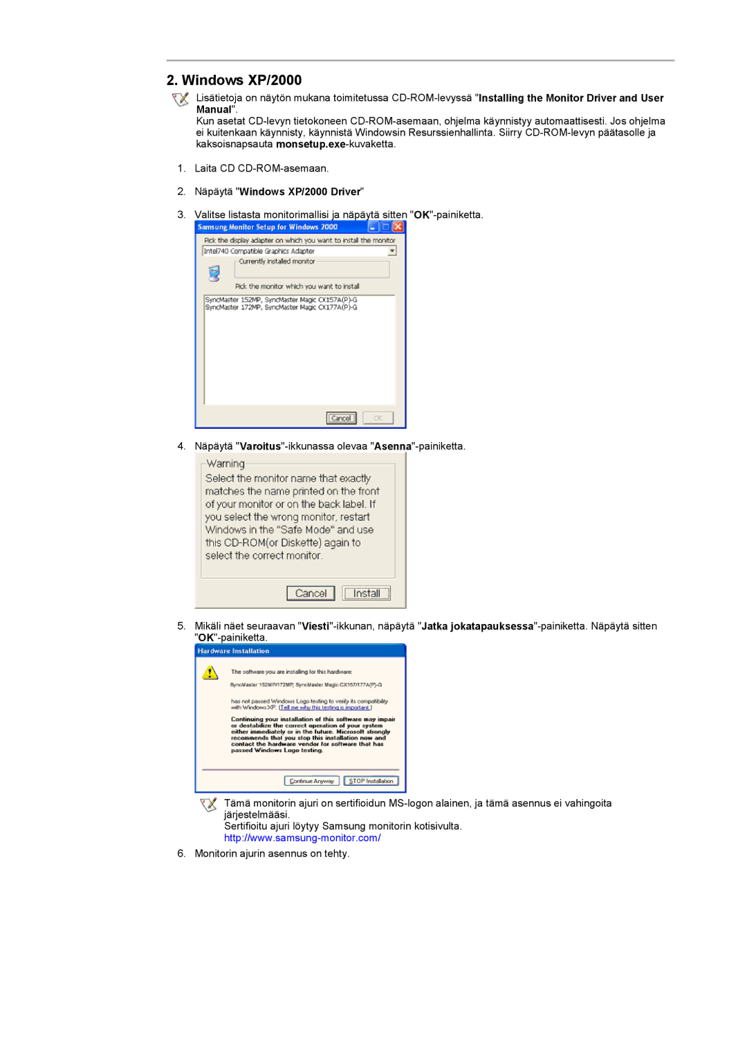 Samsung RT15ASSST/EDC, RT17ASSST/EDC manual Näpäytä Windows XP/2000 Driver 