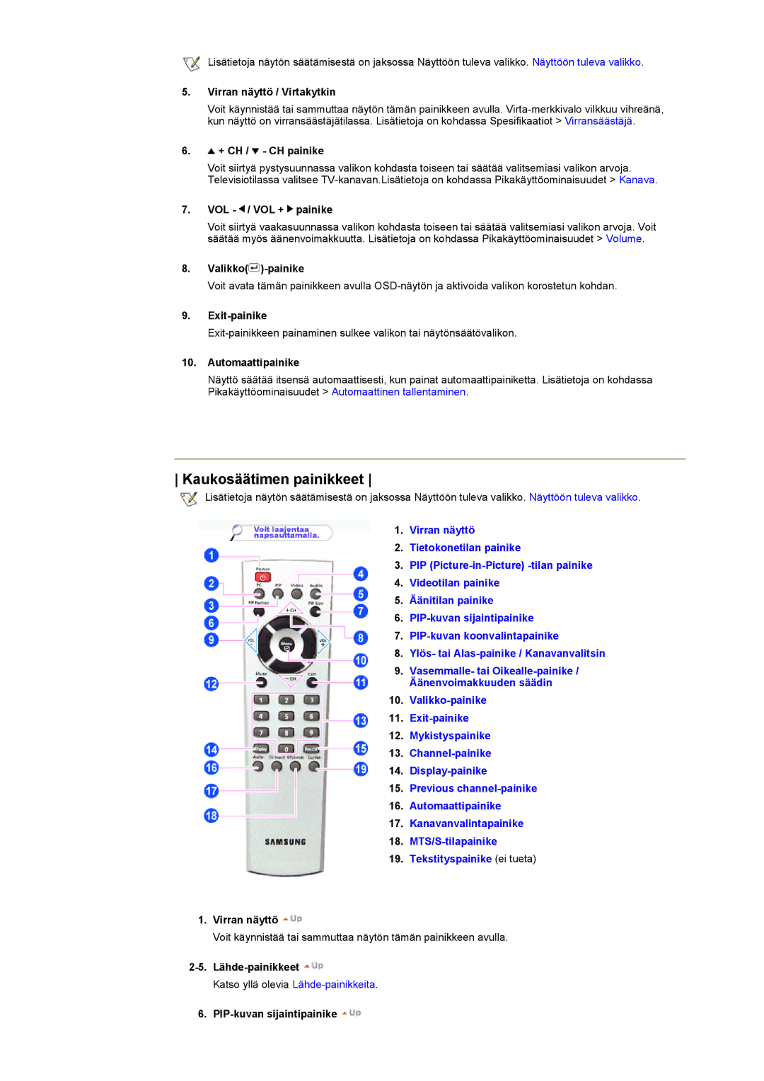 Samsung RT17ASSST/EDC, RT15ASSST/EDC manual Kaukosäätimen painikkeet 