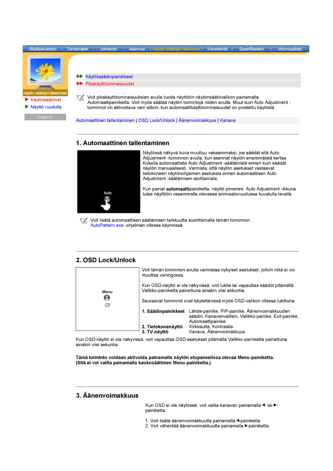 Samsung RT17ASSST/EDC, RT15ASSST/EDC Automaattinen tallentaminen, OSD Lock/Unlock, TV-näyttö Kanava, Äänenvoimakkuus 