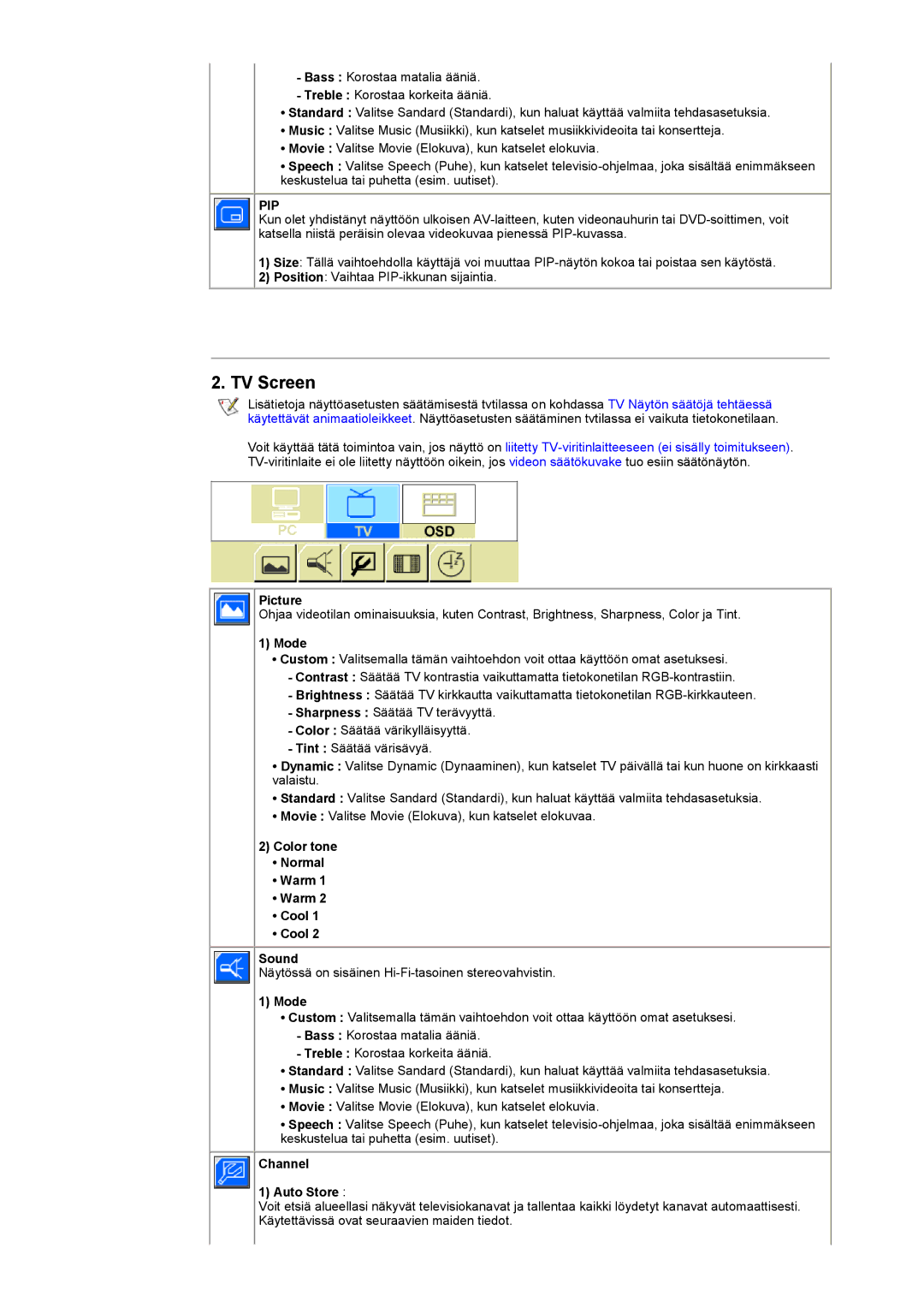 Samsung RT15ASSST/EDC, RT17ASSST/EDC manual TV Screen 