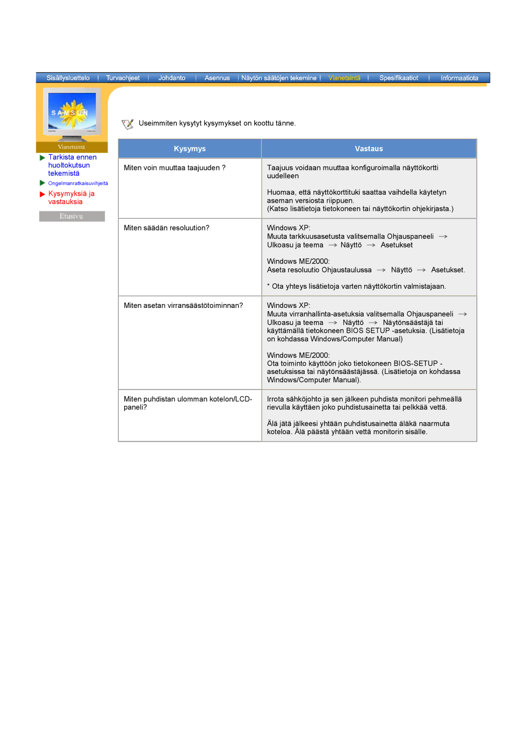 Samsung RT17ASSST/EDC, RT15ASSST/EDC manual Kysymyksiä ja vastauksia, Kysymys Vastaus 