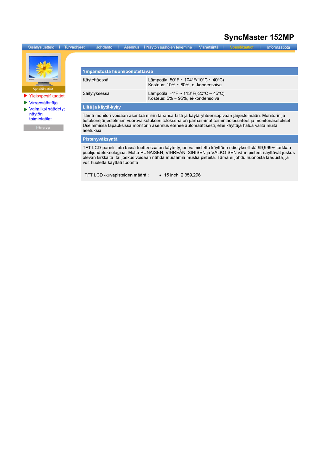 Samsung RT17ASSST/EDC, RT15ASSST/EDC manual Ympäristöstä huomioonotettavaa 