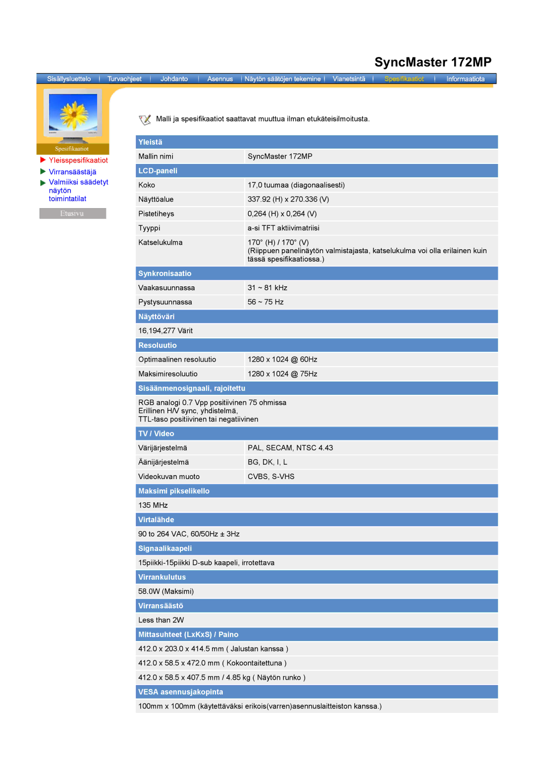 Samsung RT15ASSST/EDC, RT17ASSST/EDC manual SyncMaster 172MP 