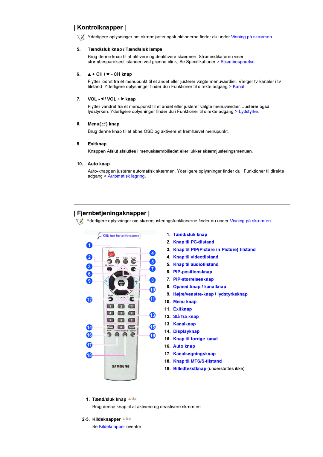 Samsung RT17ASSST/EDC, RT15ASSST/EDC manual Kontrolknapper, Fjernbetjeningsknapper 