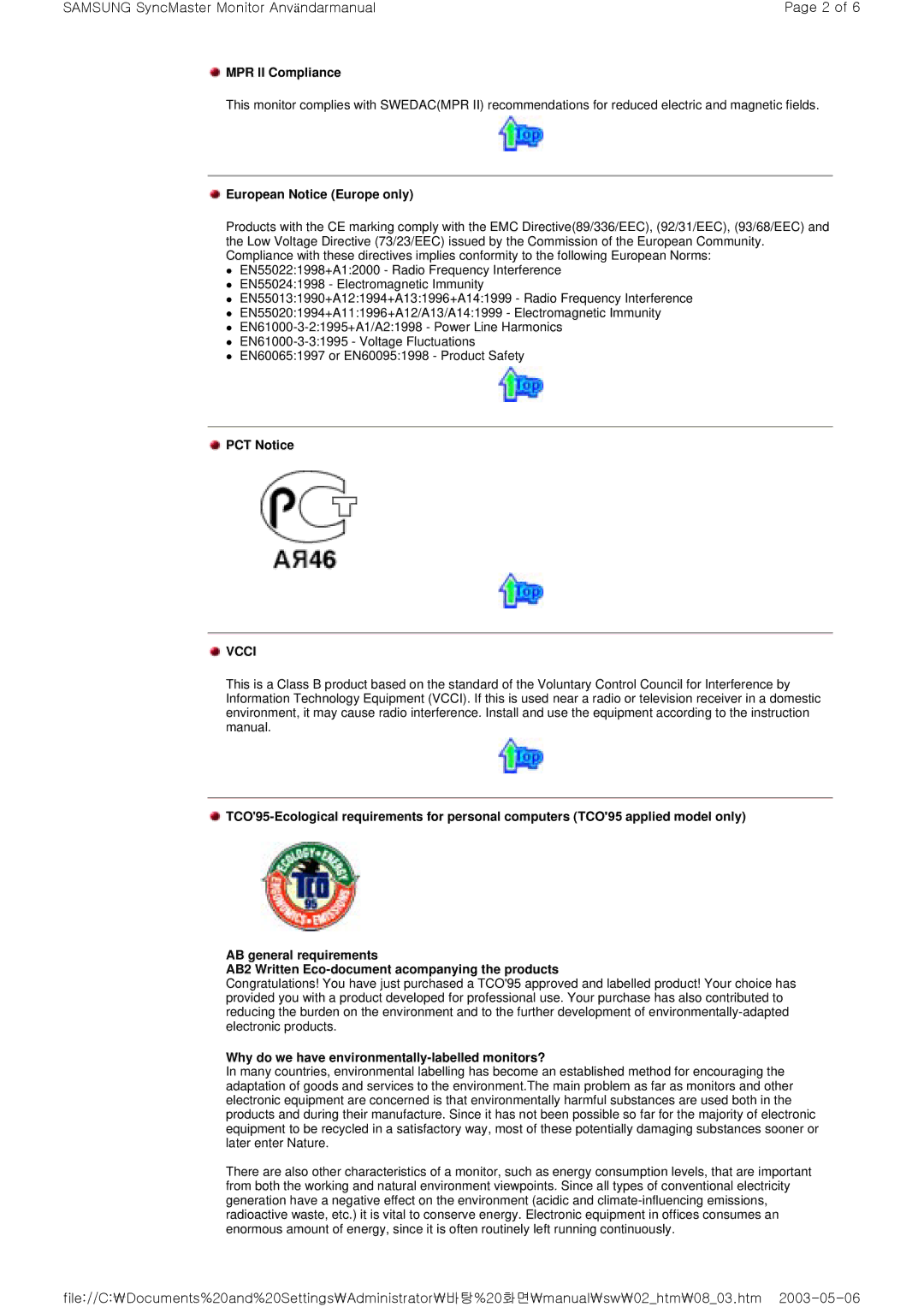 Samsung RT17ASSST/EDC, RT15ASSST/EDC manual MPR II Compliance, European Notice Europe only, PCT Notice 