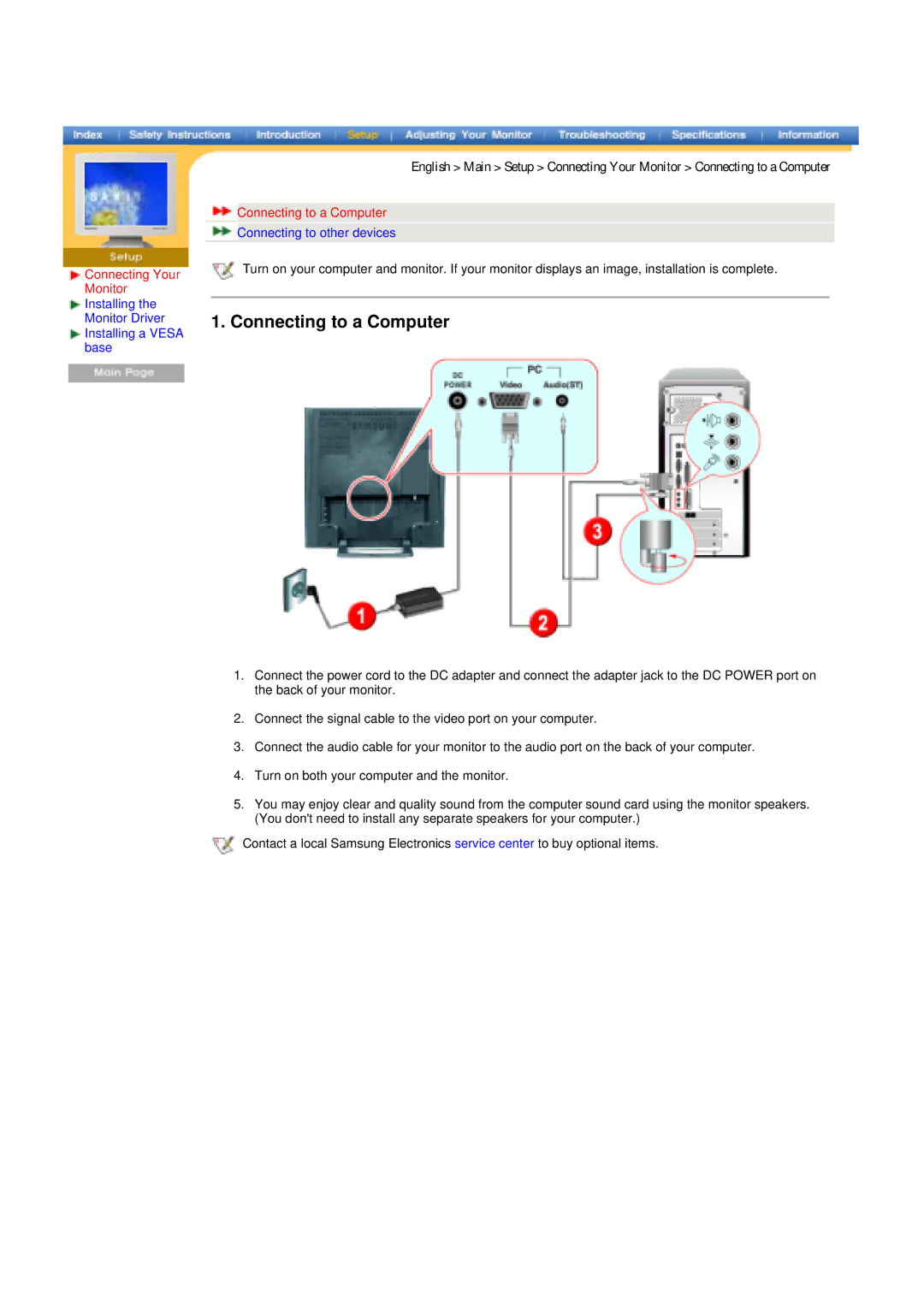 Samsung RT17ASSS/VNT manual Connecting to a Computer 