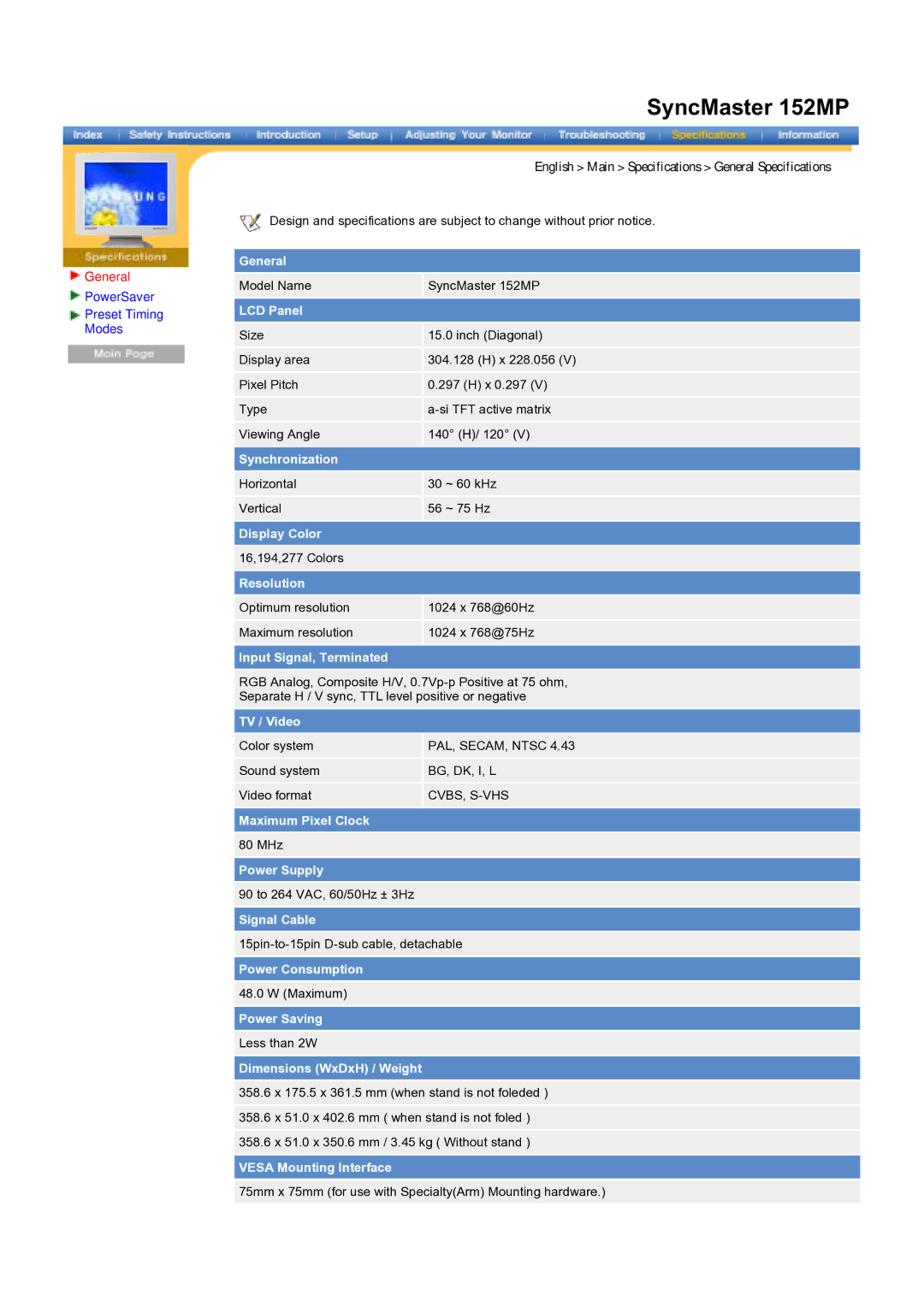 Samsung RT17ASSS/VNT manual General, LCD Panel 