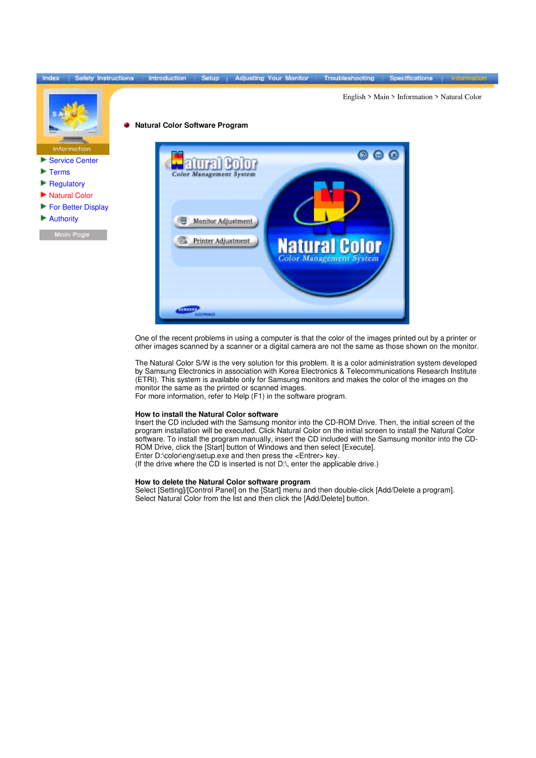 Samsung RT17ASSS/VNT manual Natural Color Software Program, How to install the Natural Color software 