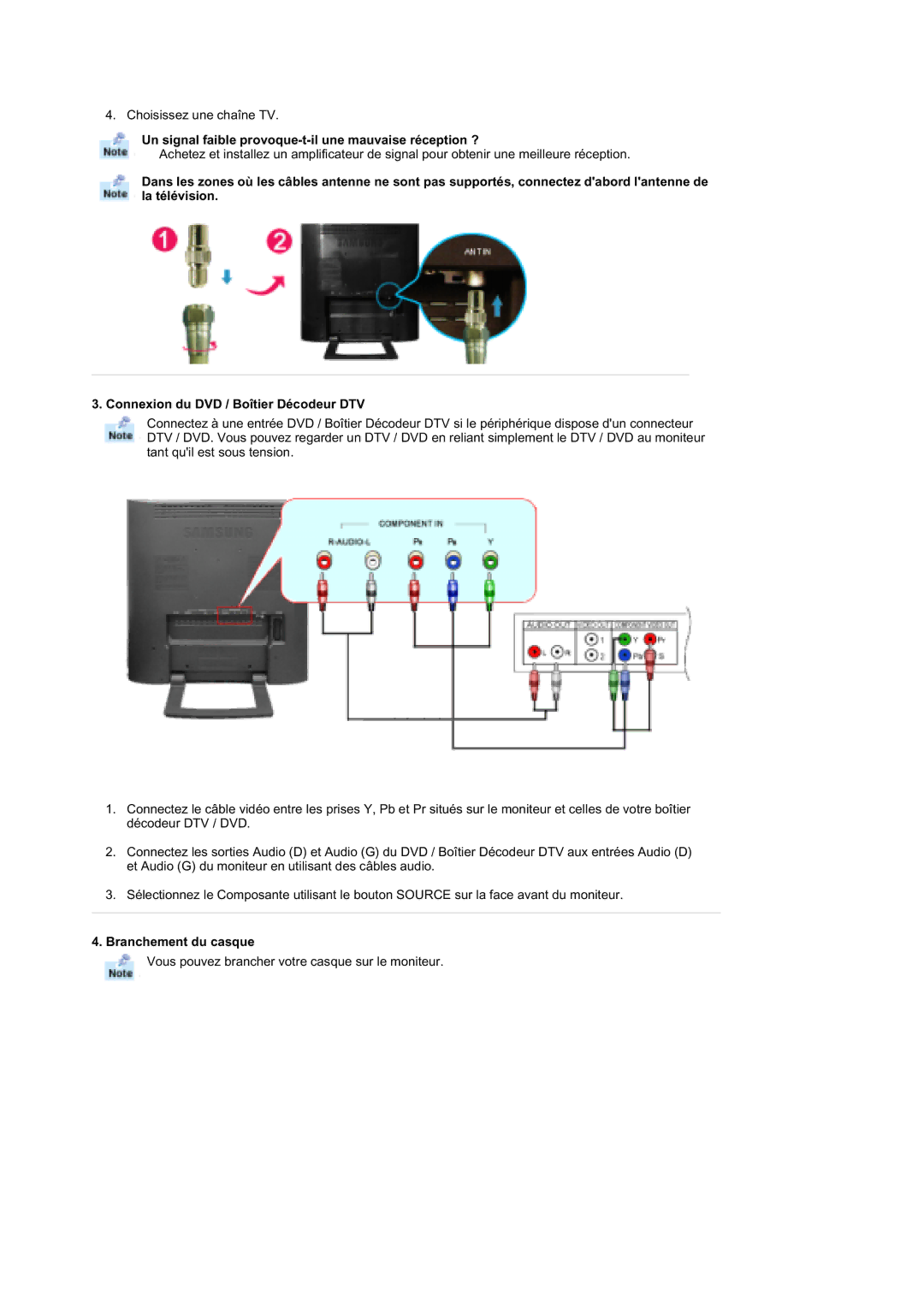 Samsung RT19FSSS/EDC manual Un signal faible provoque-t-il une mauvaise réception ?, Branchement du casque 