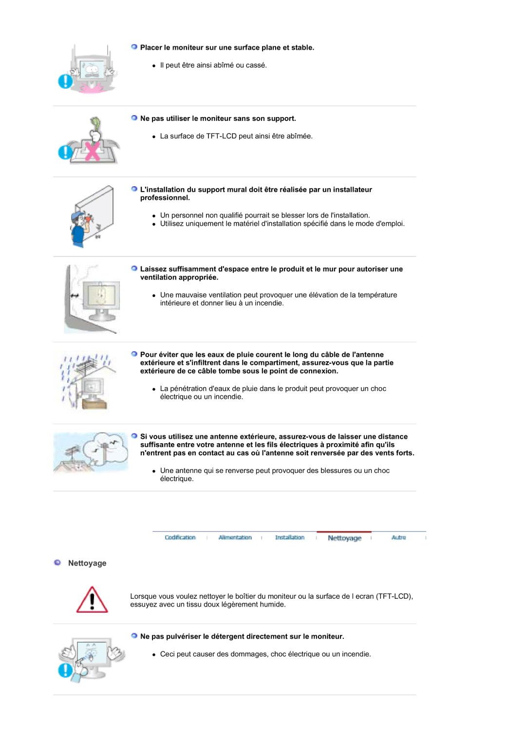 Samsung RT19FSSS/EDC manual Nettoyage, Placer le moniteur sur une surface plane et stable 